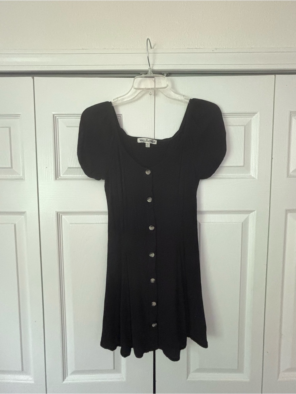 Wallflower Black Button-Front Puff Sleeve Mini Dress